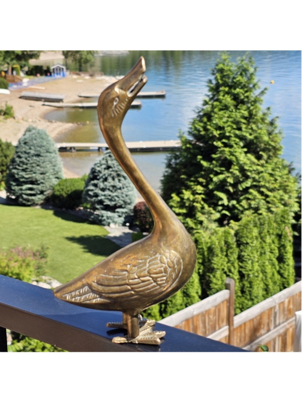 Vintage Brass Swan Goose Bird Figurine 9.25" Tall Decorative Metal Statue